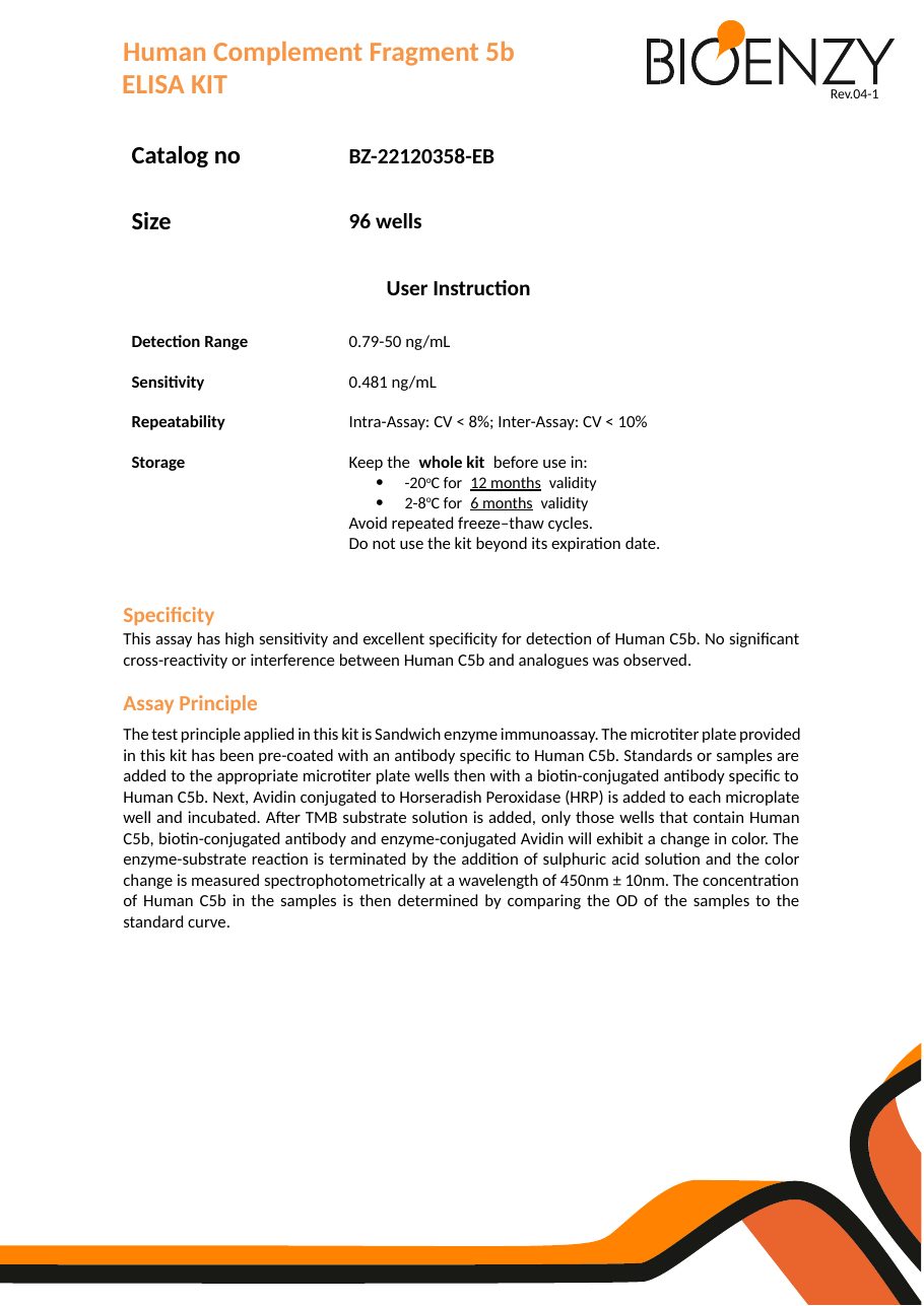 First page of a Bioenzy ELISA kit datasheet